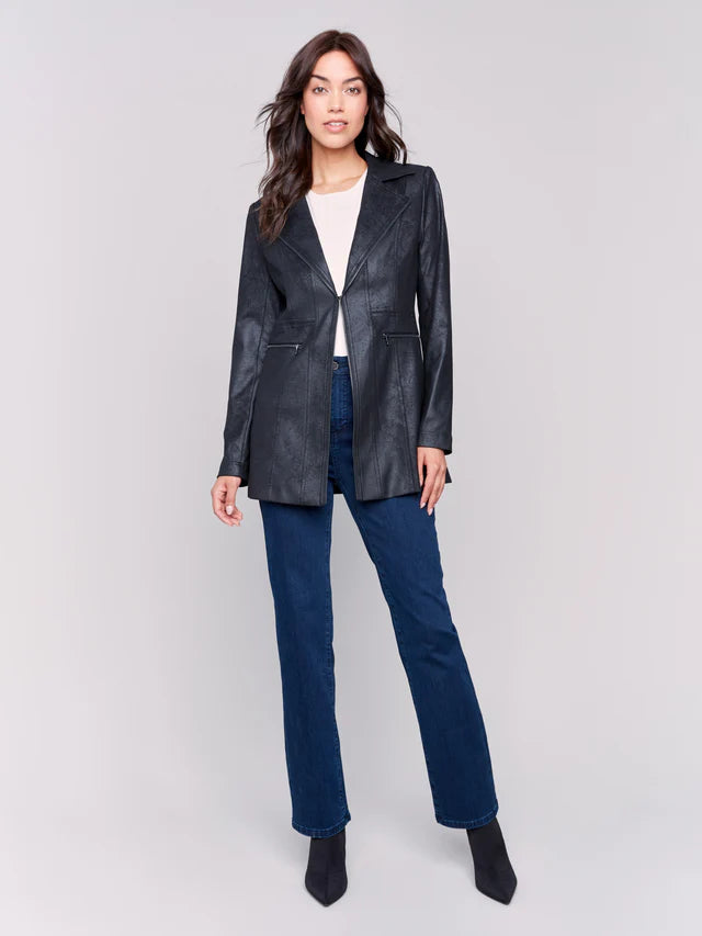 Charlie B Long Faux Suede Moto Jacket With Zipper