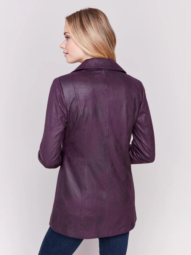 Charlie B Long Faux Suede Moto Jacket With Zipper