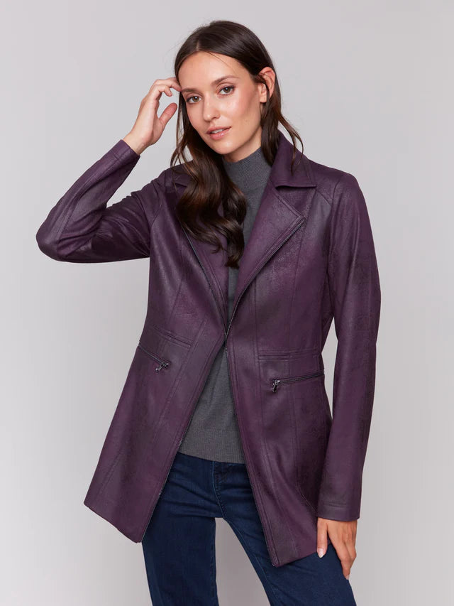 Charlie B Long Faux Suede Moto Jacket With Zipper