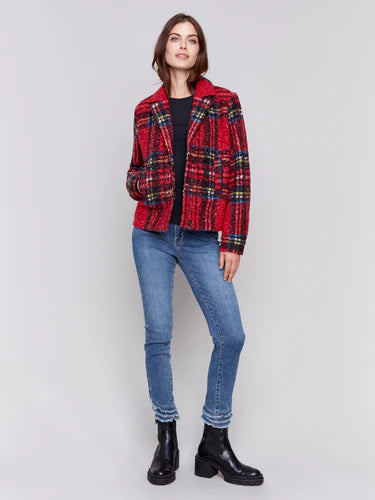 Charlie B Plaid Bouclé Knit Short Coat