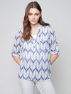 Charlie B Printed Roll Up Sleeve Blouse