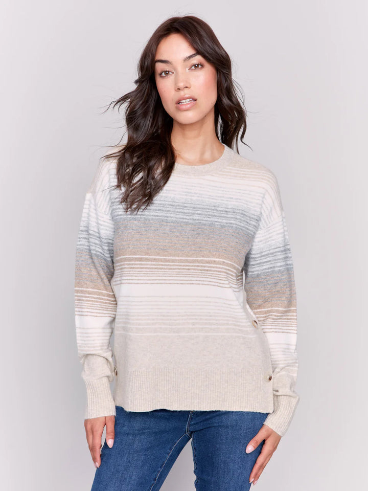 Charlie B Crew Neck Sweater with Side Buttons