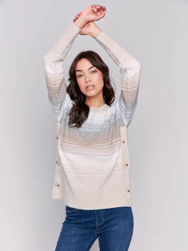 Charlie B Crew Neck Sweater with Side Buttons