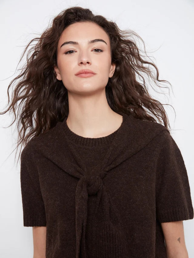 Charlie B Short Sleeve Crew Neck Sweater With Combined Sleeves Detail