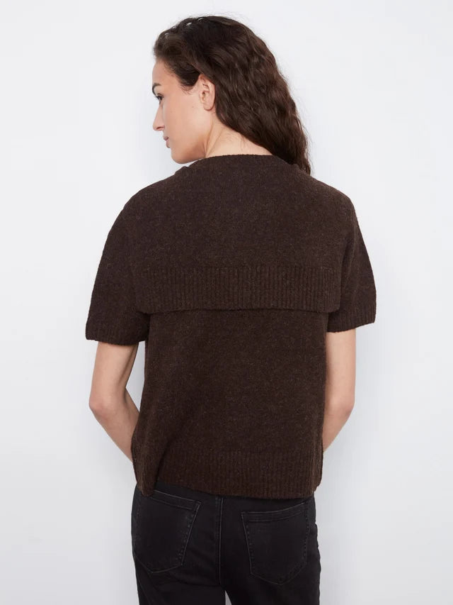 Charlie B Short Sleeve Crew Neck Sweater With Combined Sleeves Detail