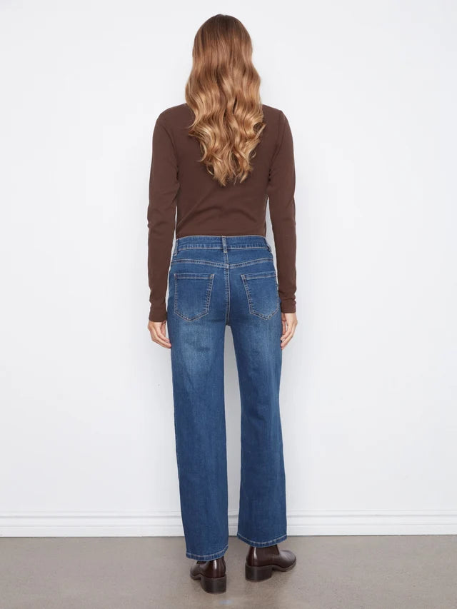 Charlie B Straight Leg Pants With Corduroy and Leopard Heart Patches