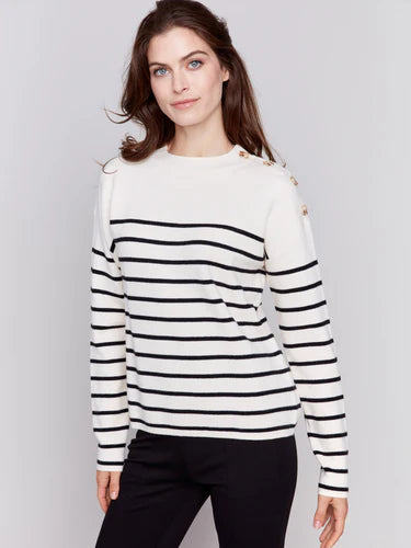 Charlie B Striped Sweater with Button Detail