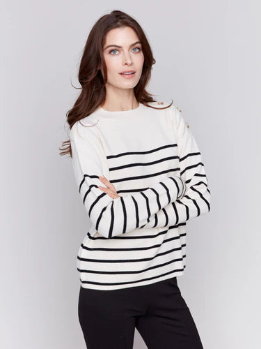 Charlie B Striped Sweater with Button Detail