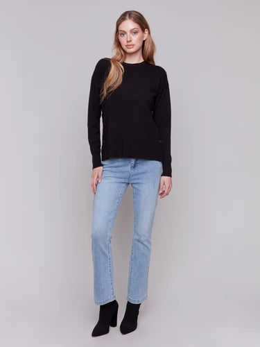 Charlie B Crew Neck Sweater with Side Buttons