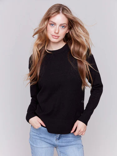 Charlie B Crew Neck Sweater with Side Buttons