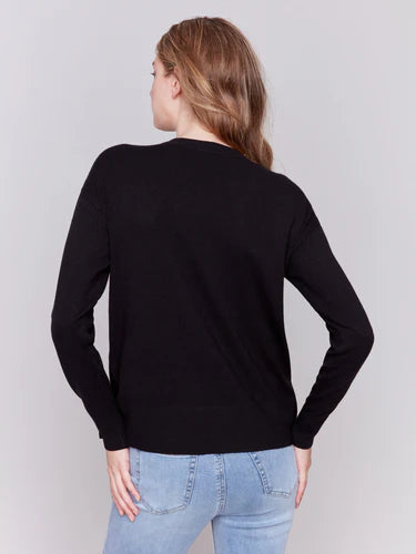 Charlie B Crew Neck Sweater with Side Buttons