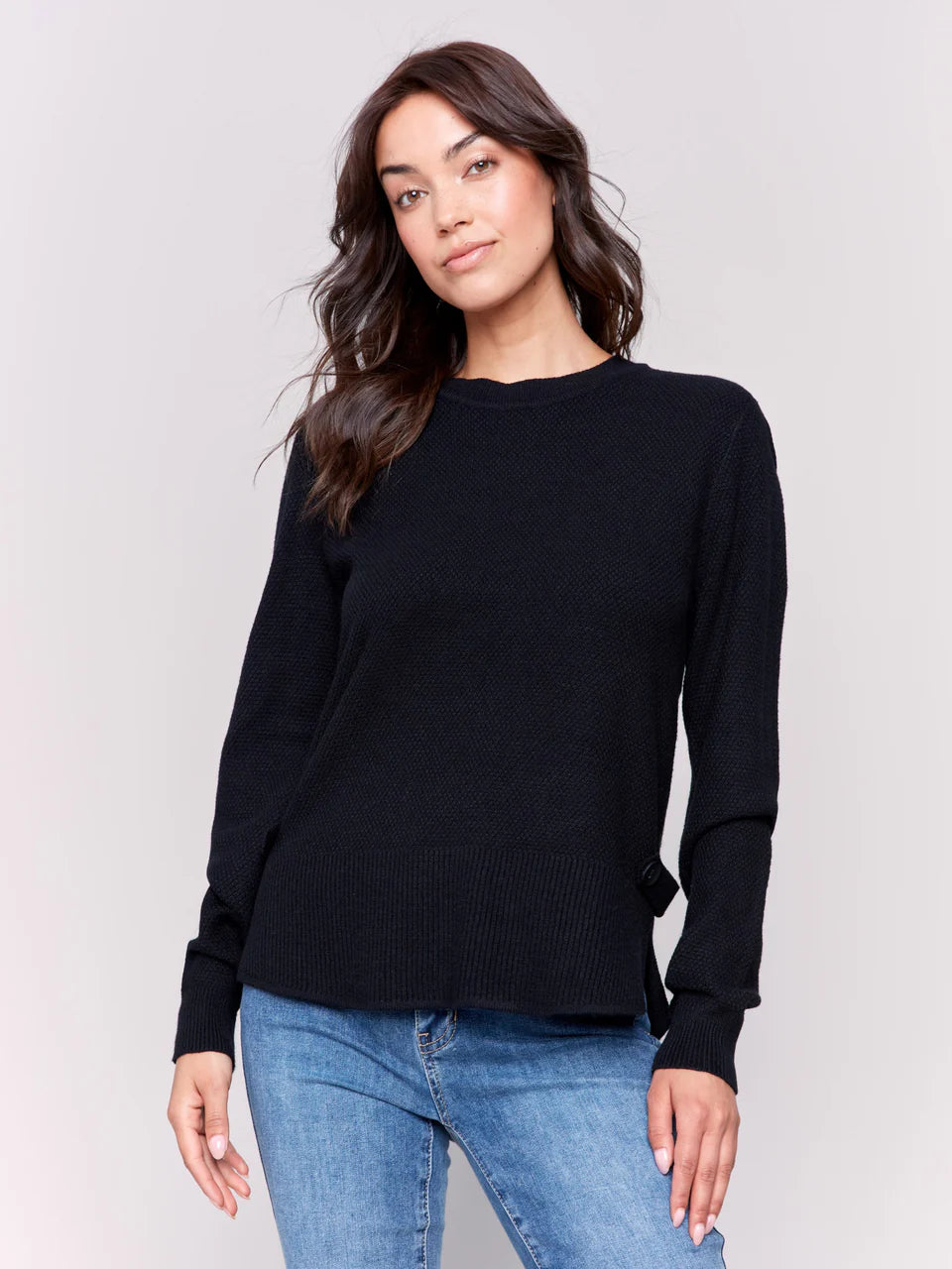 Charlie B Crew-Neck Sweater With Side Tabs