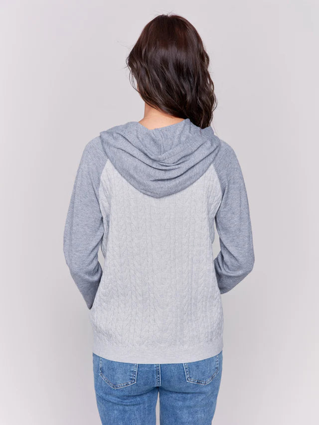 Charlie B Cable Knit Color Block Raglan Hoodie Sweater