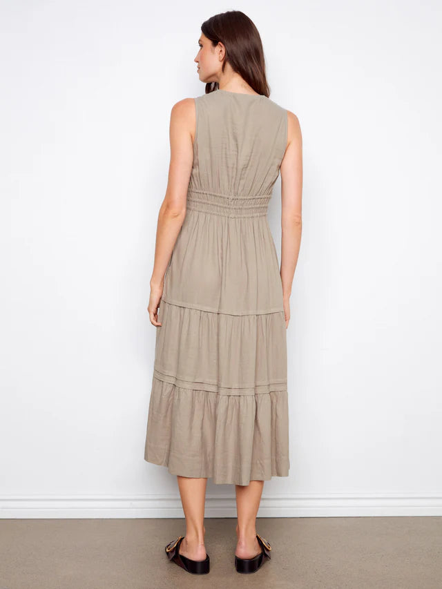 Charlie B V-Neck Tiered Linen Maxi Dress