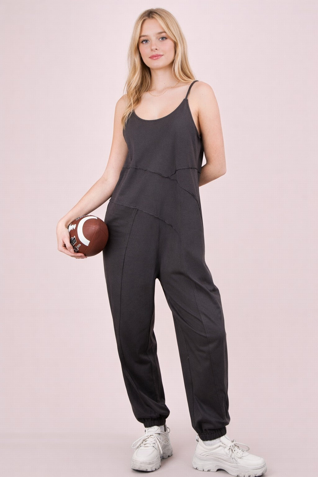 Very J Sleeveless Knit Comfy Casual Jumpsuit