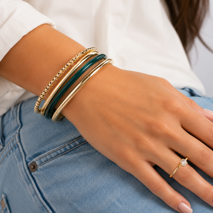 Joia Mixed Metal Resin Smooth Thin Stacked Bangle Braclet Set