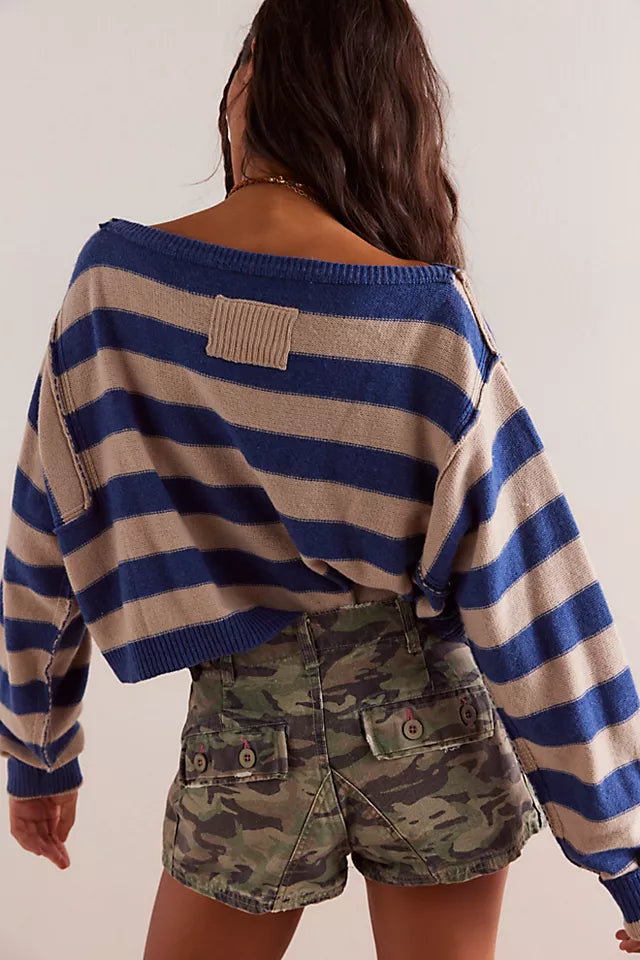 Free People WTF into the Blue Pullover Sweater