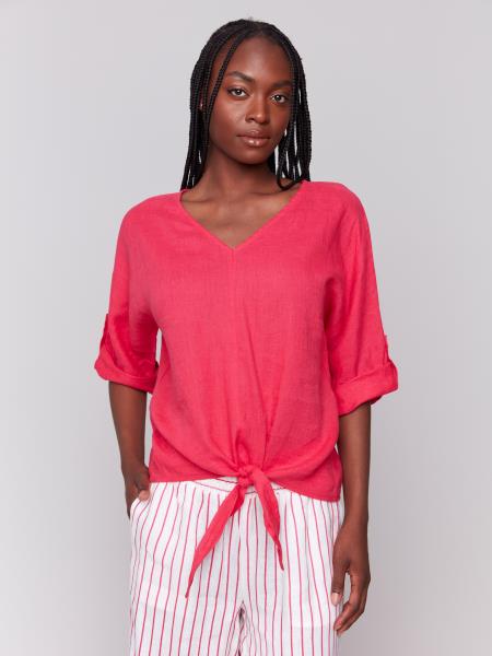 Charlie B Dolman 3/4 Roll Up Sleeve with Front Tie