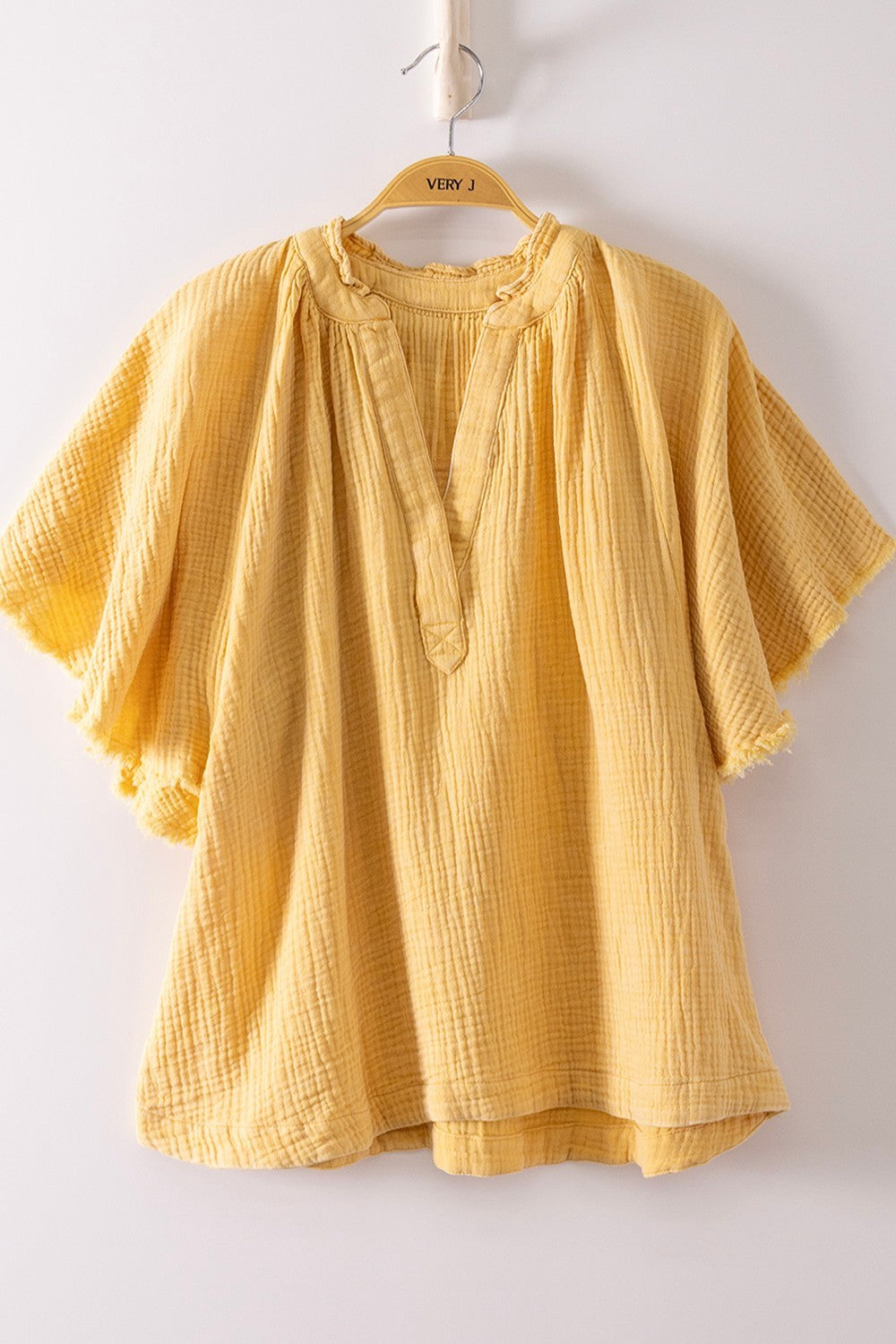 Very J Mineral Washed Gauze Split Neck Top
