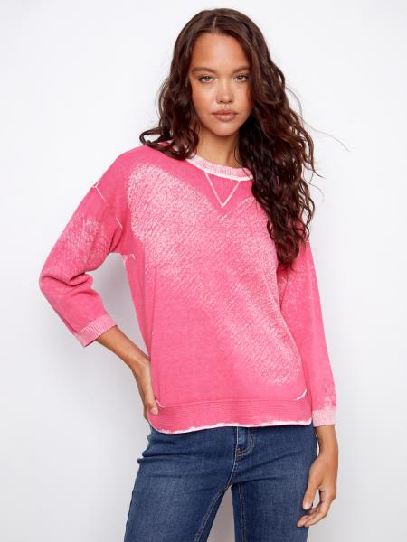 Charlie B Reversed Print Rounded Hem Cotton Sweater