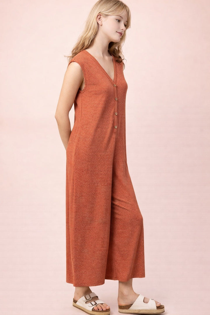 Very J Striped Knit Wide Leg Jumpsuit