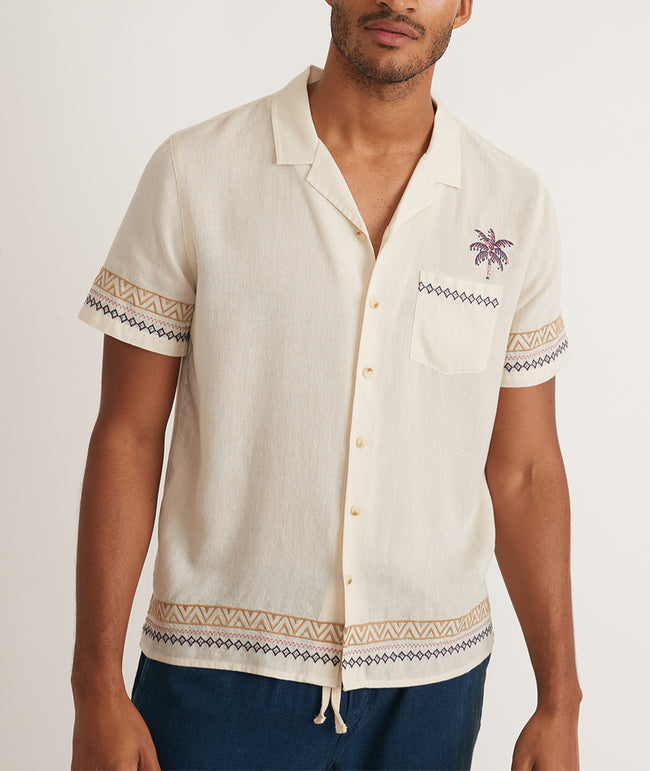 Marine Layer Short Sleeve Border Embroidery Resort Shirt