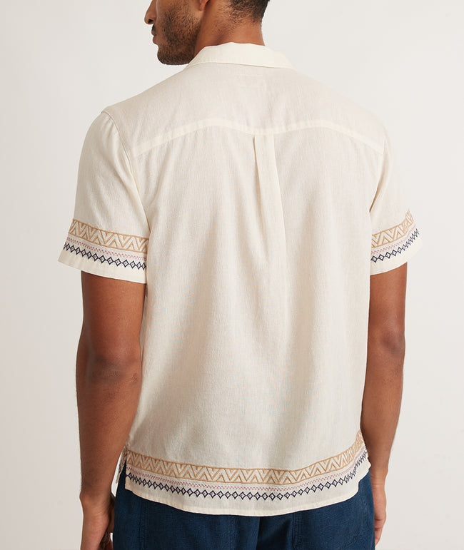 Marine Layer Short Sleeve Border Embroidery Resort Shirt