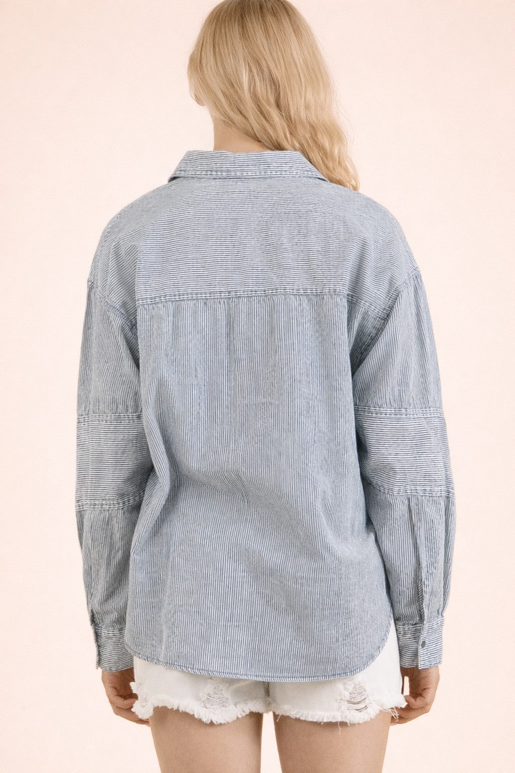 Very J Mineral Wash Chambray Button Down Top
