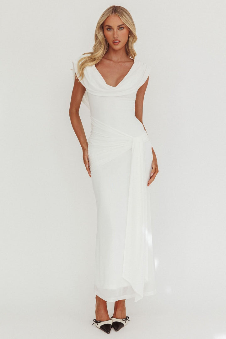 One & Only Draping Cowl Neck Open Back Dress