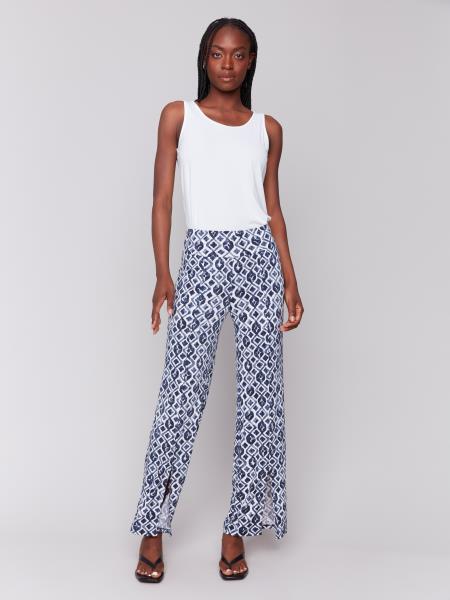Charlie B Wide Leg Pant with Front Hem Slit