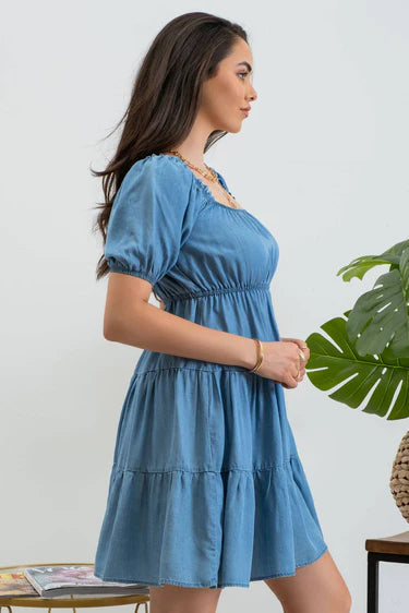 Mine Chambray Square Neck Mini Dress