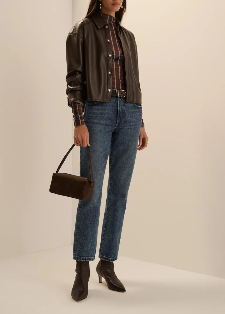 Favorite Daughter The Vegan Leather Cropped Brady Shirt