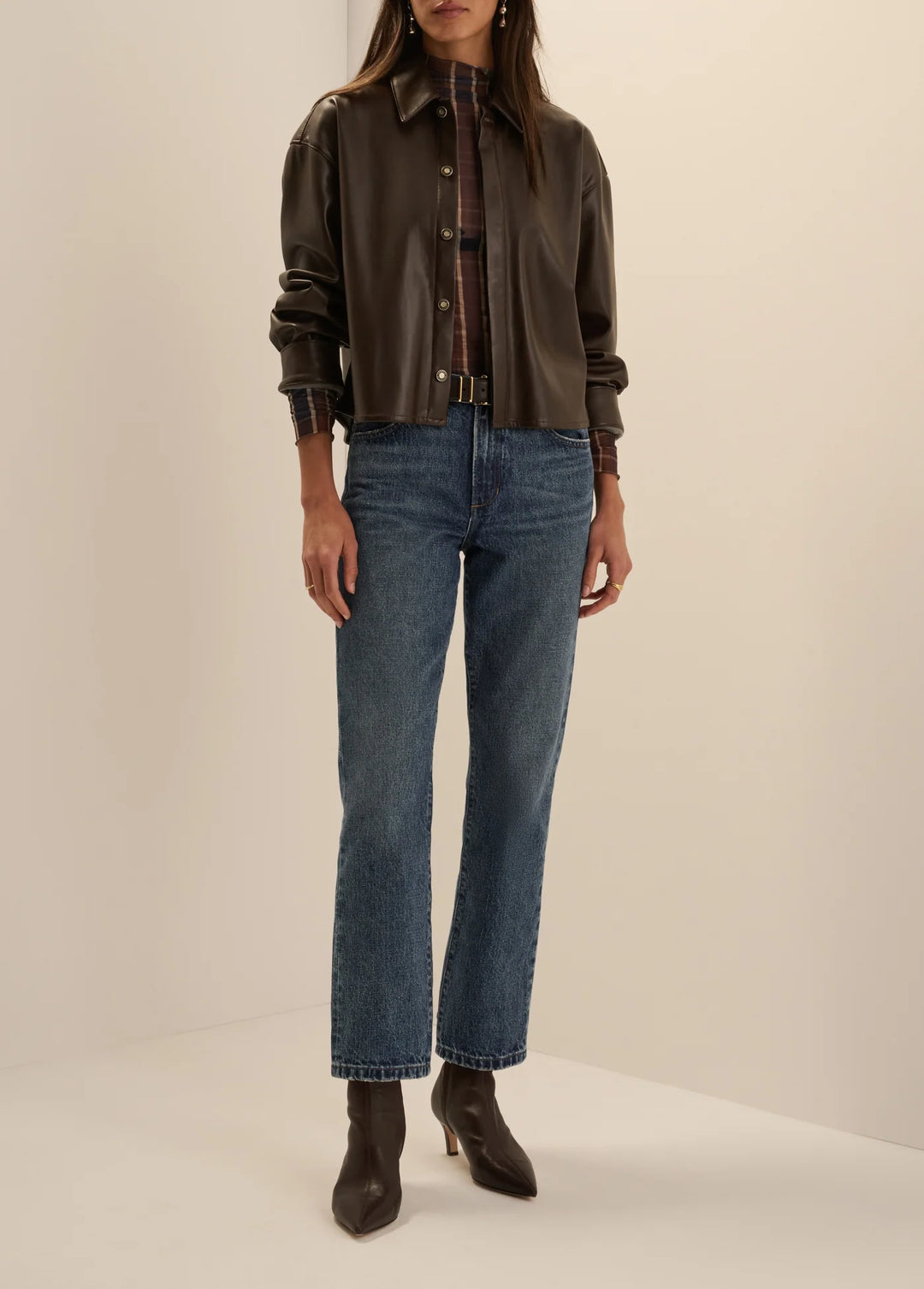 Favorite Daughter The Vegan Leather Cropped Brady Shirt