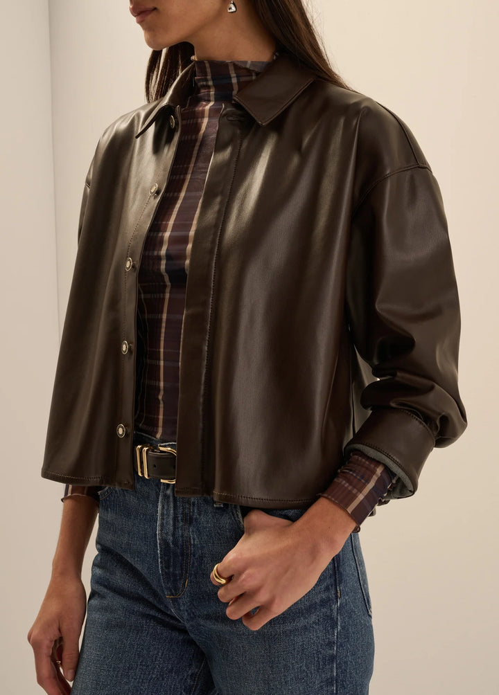 Favorite Daughter The Vegan Leather Cropped Brady Shirt