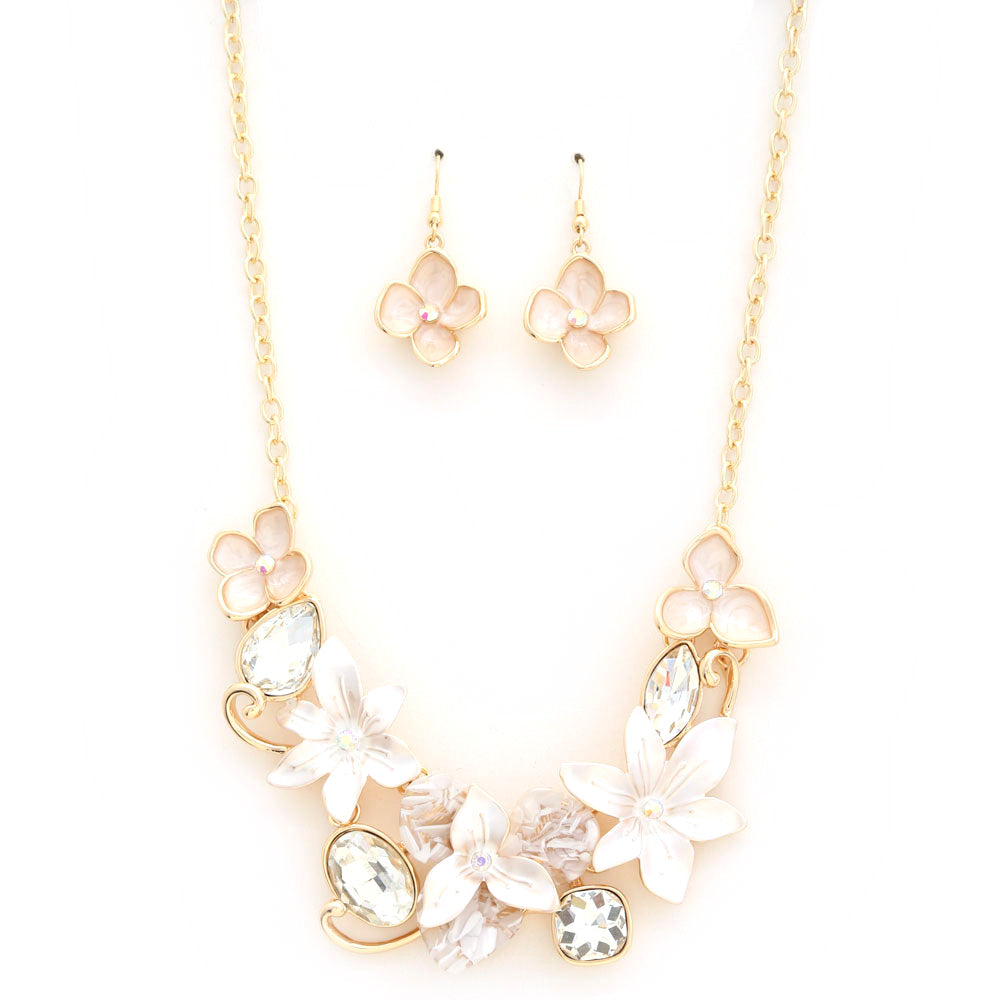 Joia Flower Link Rhinestone Necklace Set