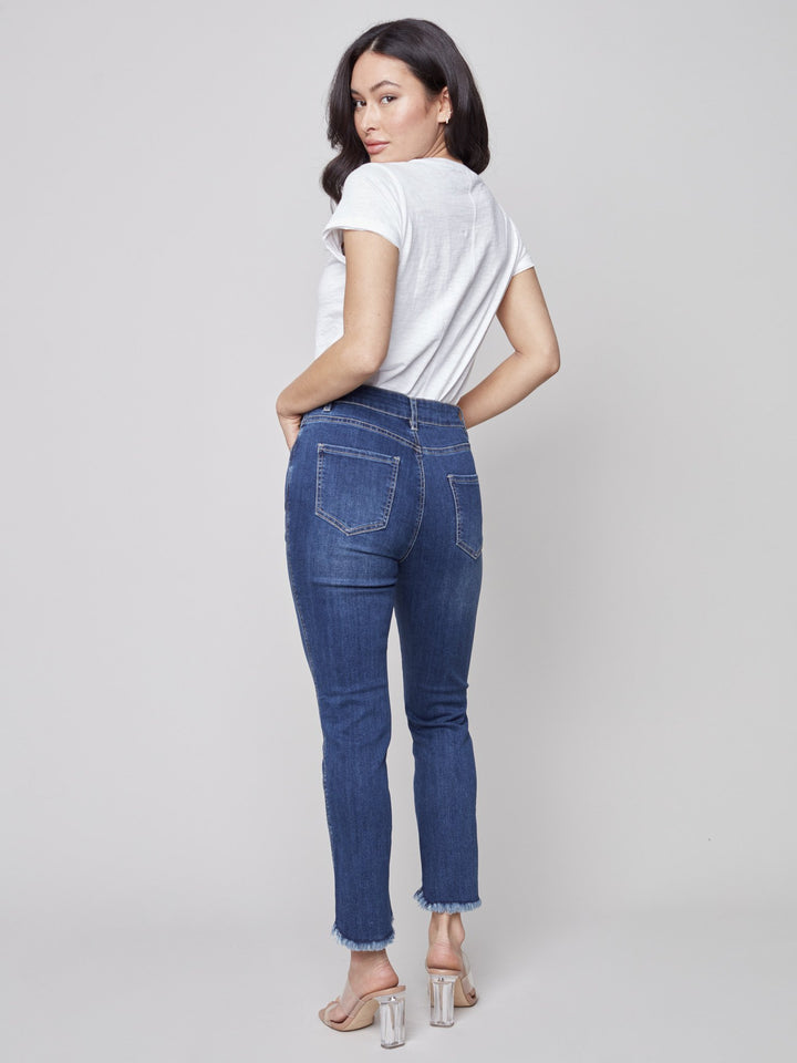 Charlie B Denim Pant With Tulip Frayed Leg Opening