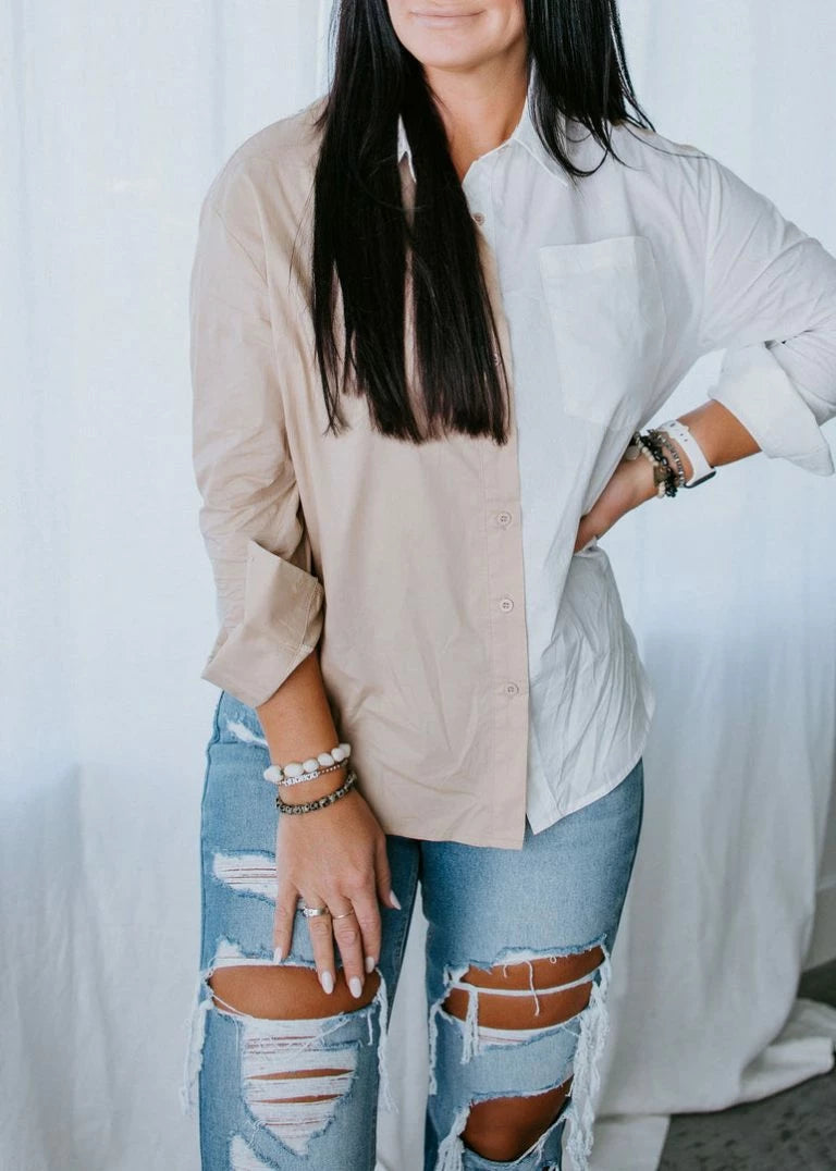 Aaron and Amber Oversize Color Block Buttondown Shirts