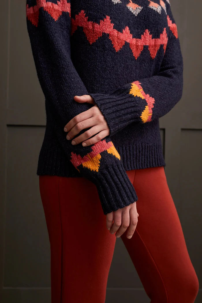 Tribal Mock Neck Intarsia Sweater