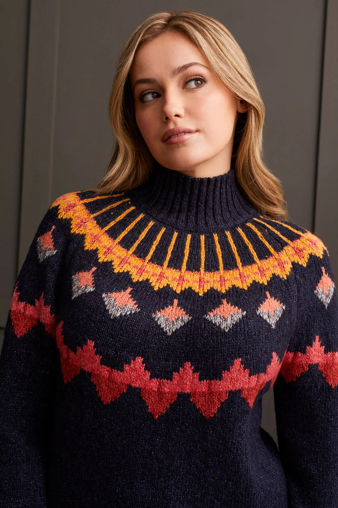 Tribal Mock Neck Intarsia Sweater