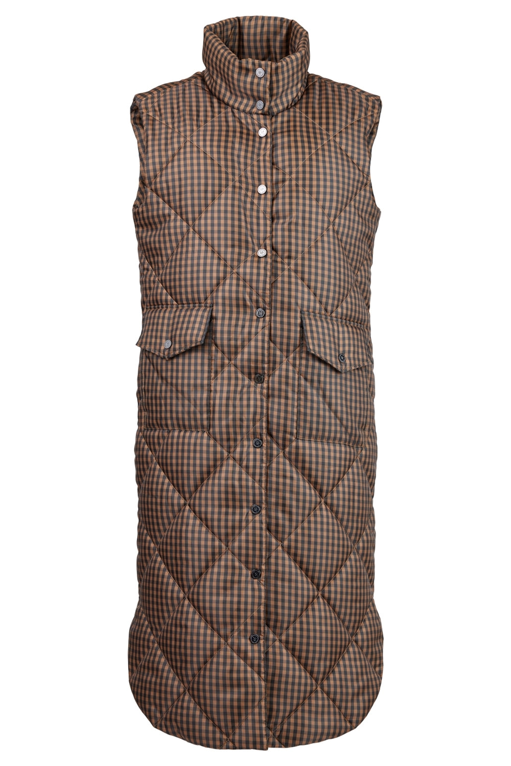 Normann Quilted Longline Checked Print Gilet Vest