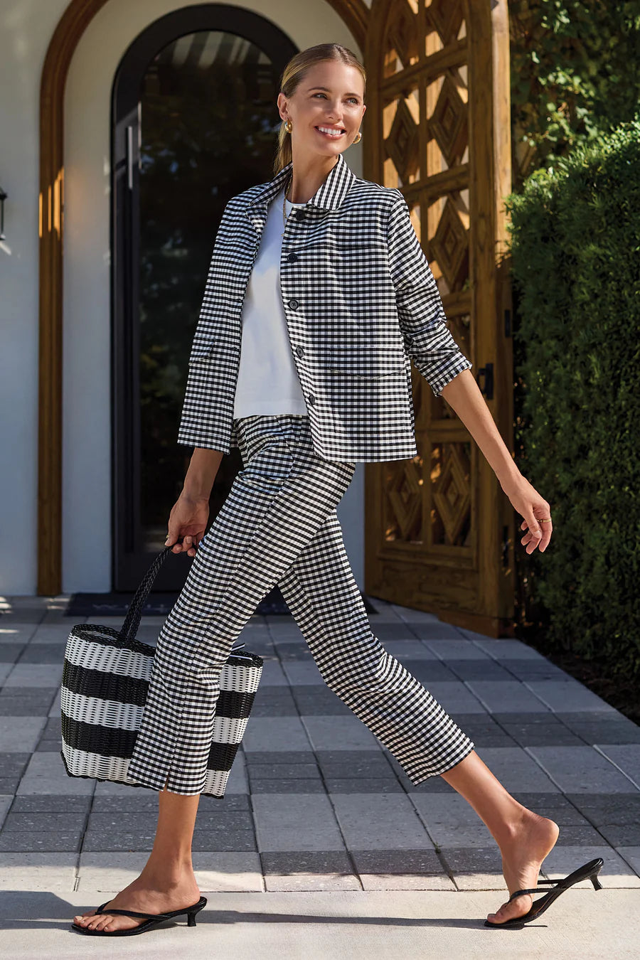 Tribal Gingham Button Front Collared Jacket With Pockets