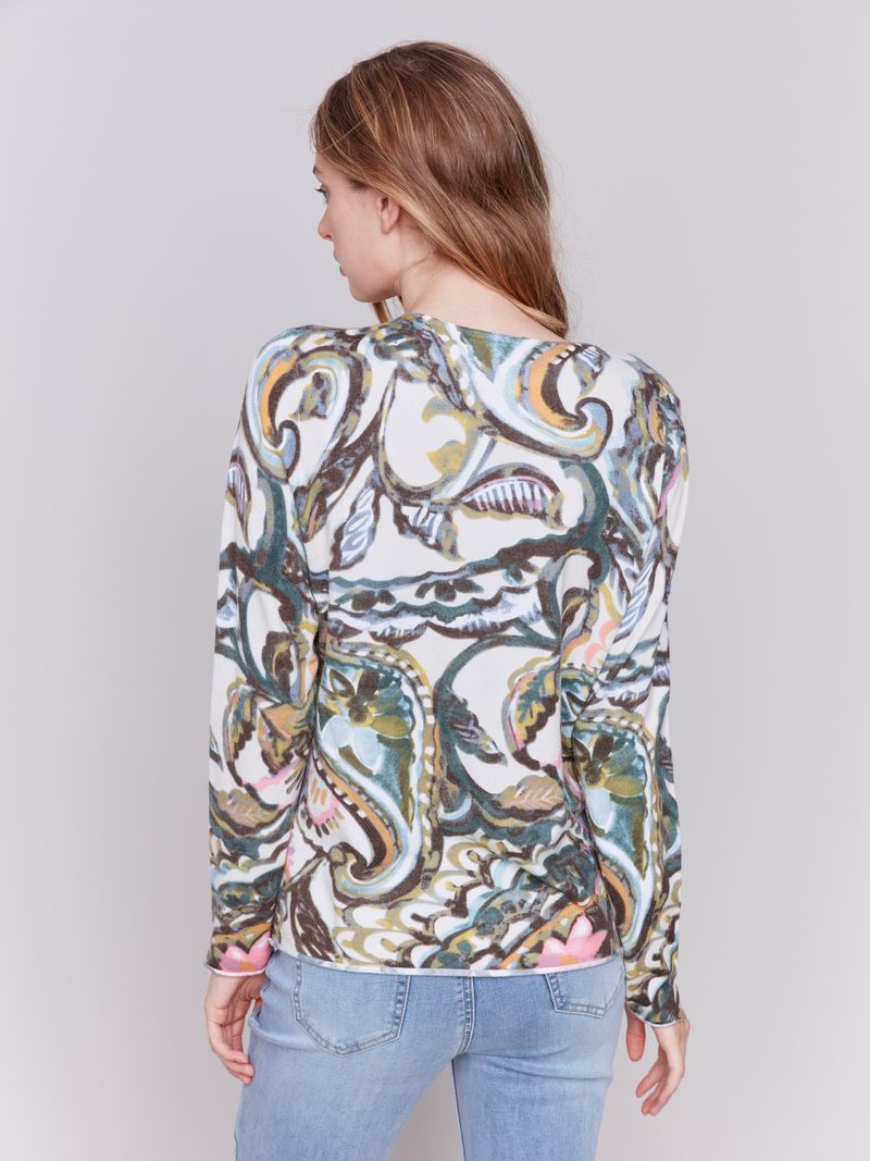 Charlie B Printed V-Neck Sweater