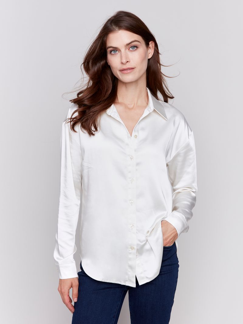 Charlie B Solid Satin Button Down Shirt