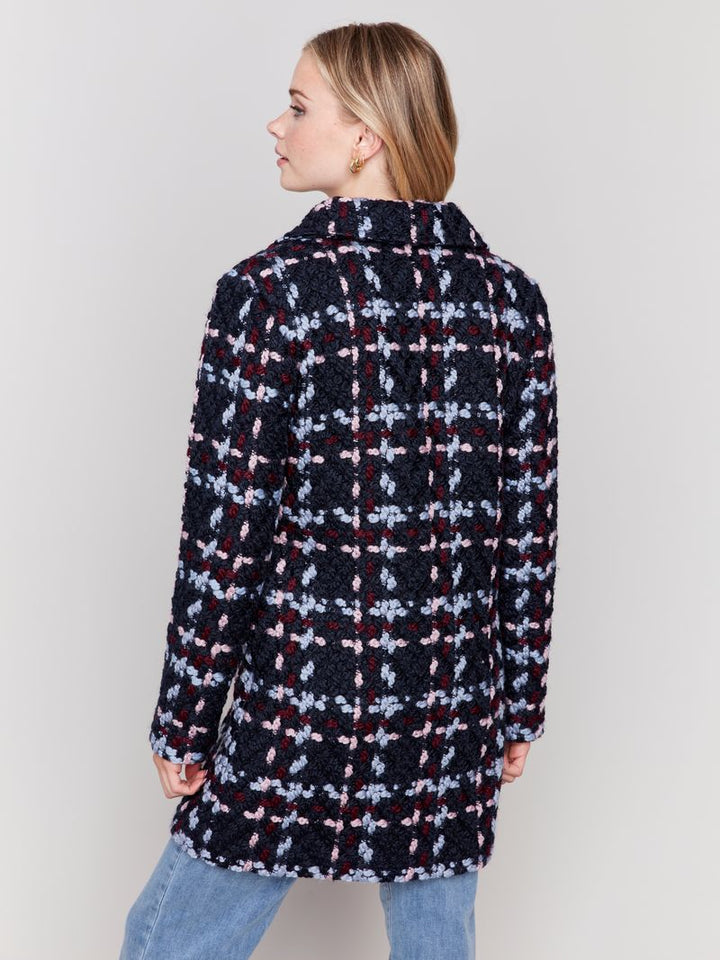 Charlie B Straight Cut Plaid Boucle Knit coat