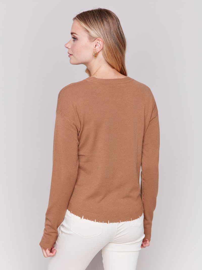 Charlie B Frayed Edge Round Hem Sweater