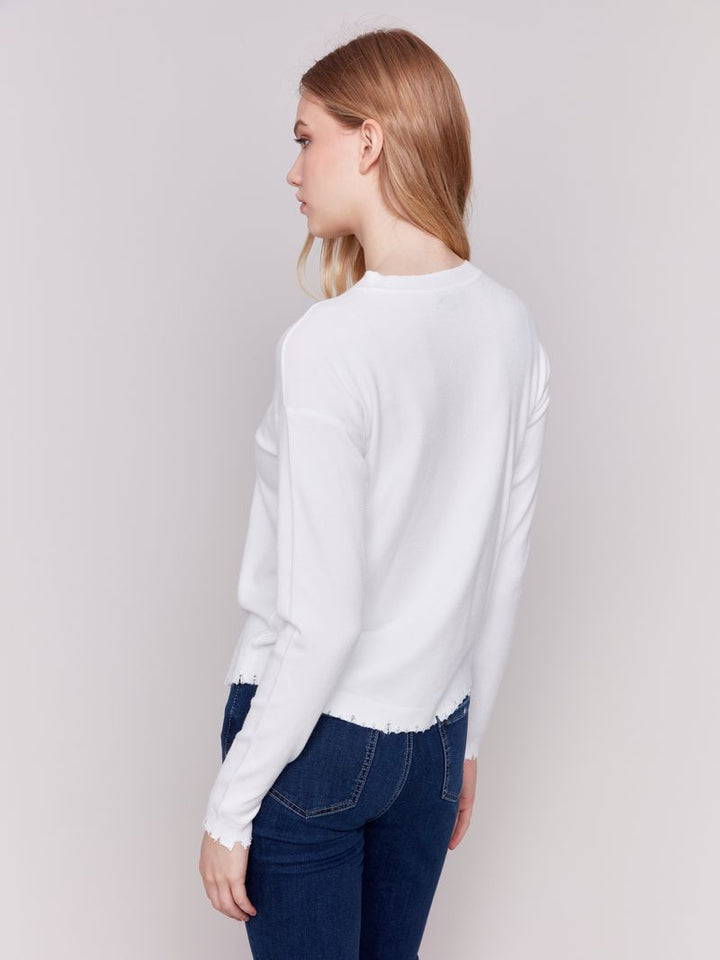 Charlie B Frayed Edge Round Hem Sweater