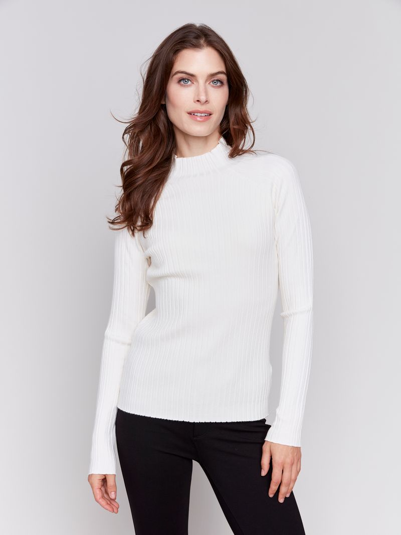 Charlie B Ribbed Knit Mock Neck Sweater