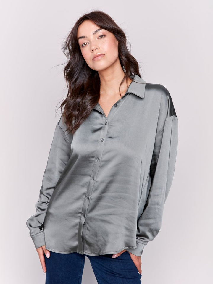 Charlie B Solid Satin Button Down Shirt