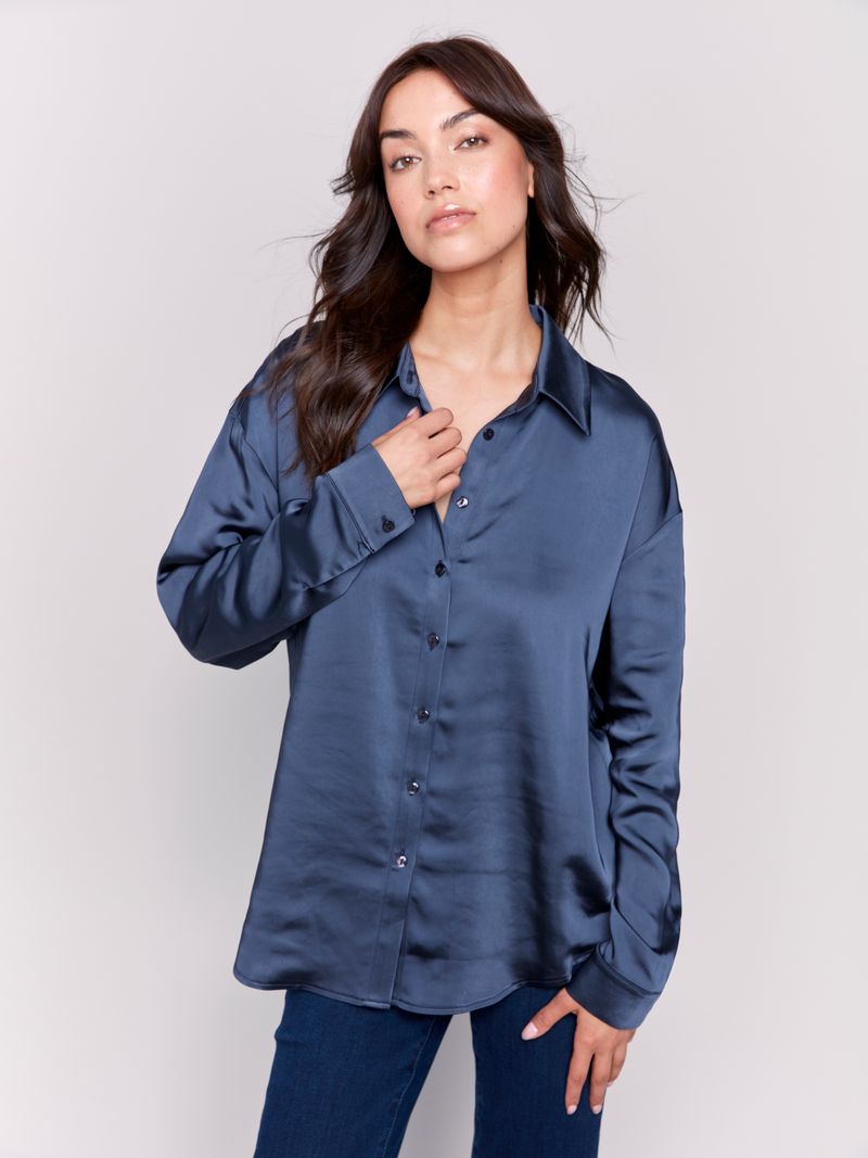 Charlie B Solid Satin Button Down Shirt