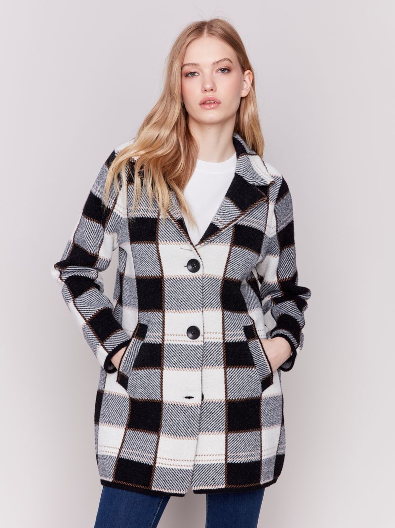 Charlie B Knit Plaid Coat